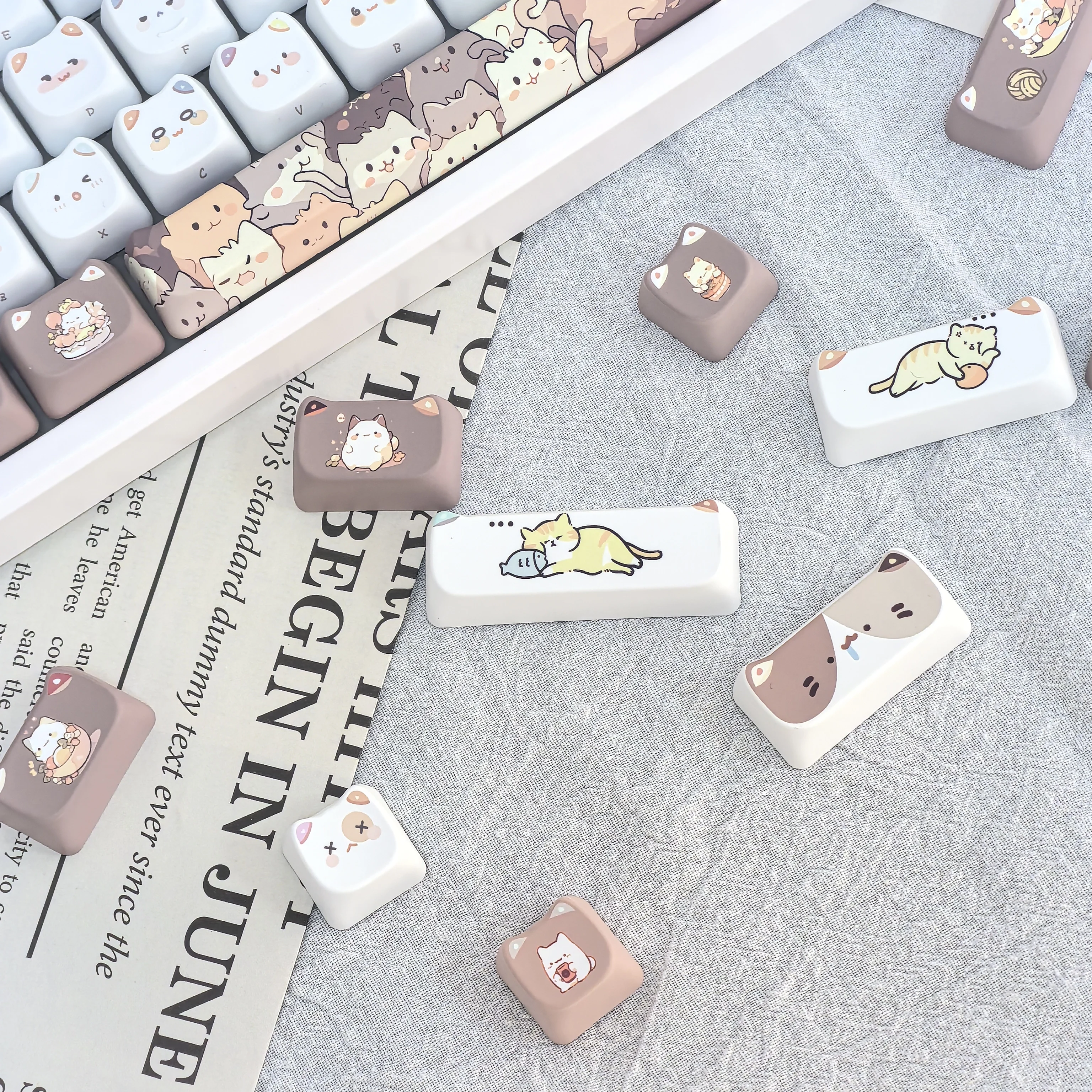 Imagem -06 - Cute Cat Keycaps Mao para Teclado Mecânico Faça Você Mesmo Space Bar Cartoon Shaped Pbt 6.25u Keycaps para Presentes