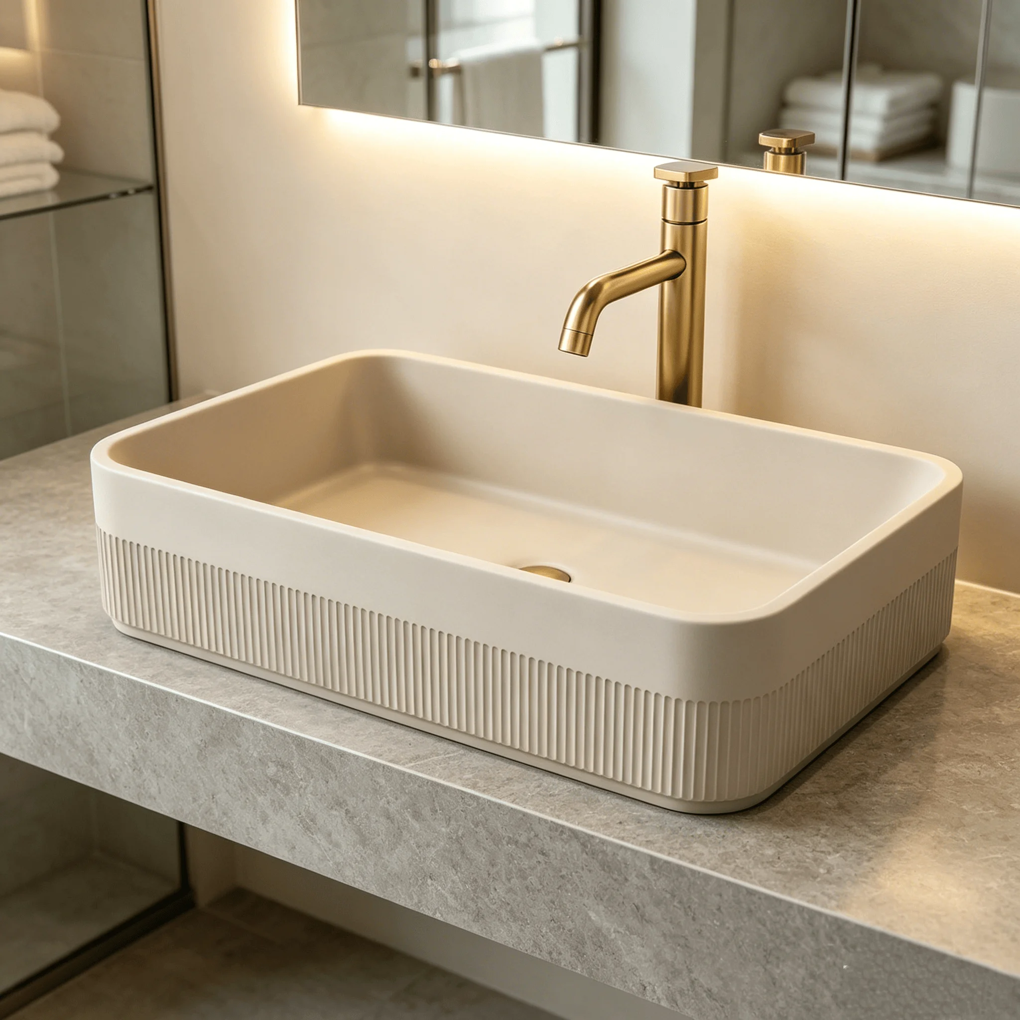Acrylic Solid Surface Vessel Sink Modern Rectangular Basin Overflow Matte Durable Vanity Bowl for Hotel Home