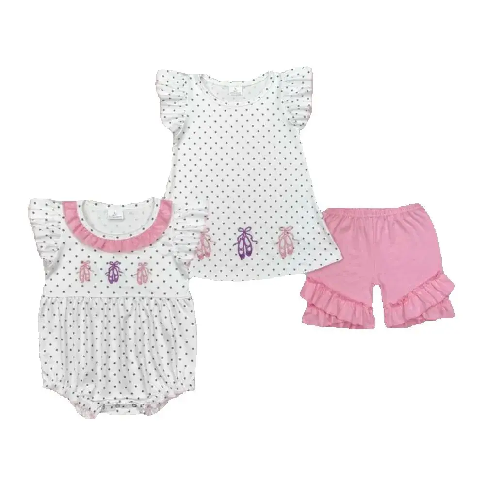 

Baby kids clothing Sibling summer girls Sibling Baby Girls Ballet Shoes Dots Rompers Clothes Sets