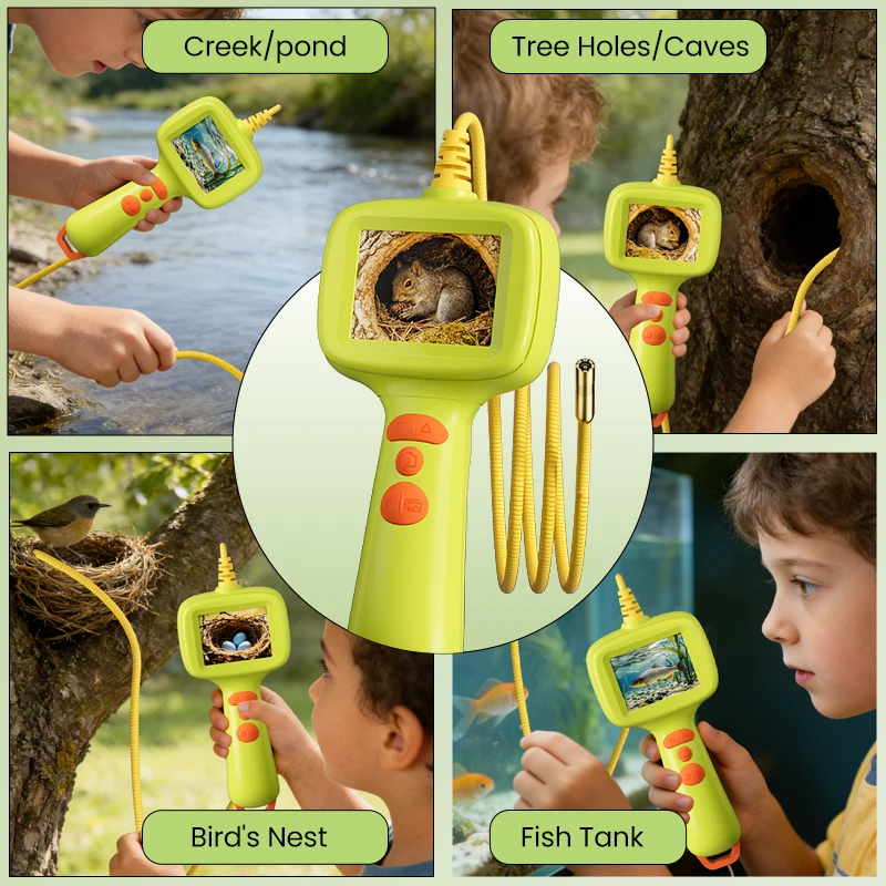 Handheld Kid's Endoscope 2.4'' Screen Tree Hollow Inspection Borescope 8LED Video Waterproof Camera Children Outdoor Exploration