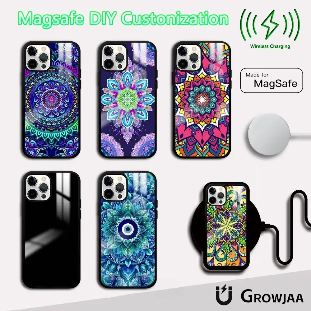 

Totem Mandala Colorful Flower Phone Case For IPhone 16 15 14 13 12 11 Pro Max Plus Mini Magsafe Mirror Wireless Magnetic Funda