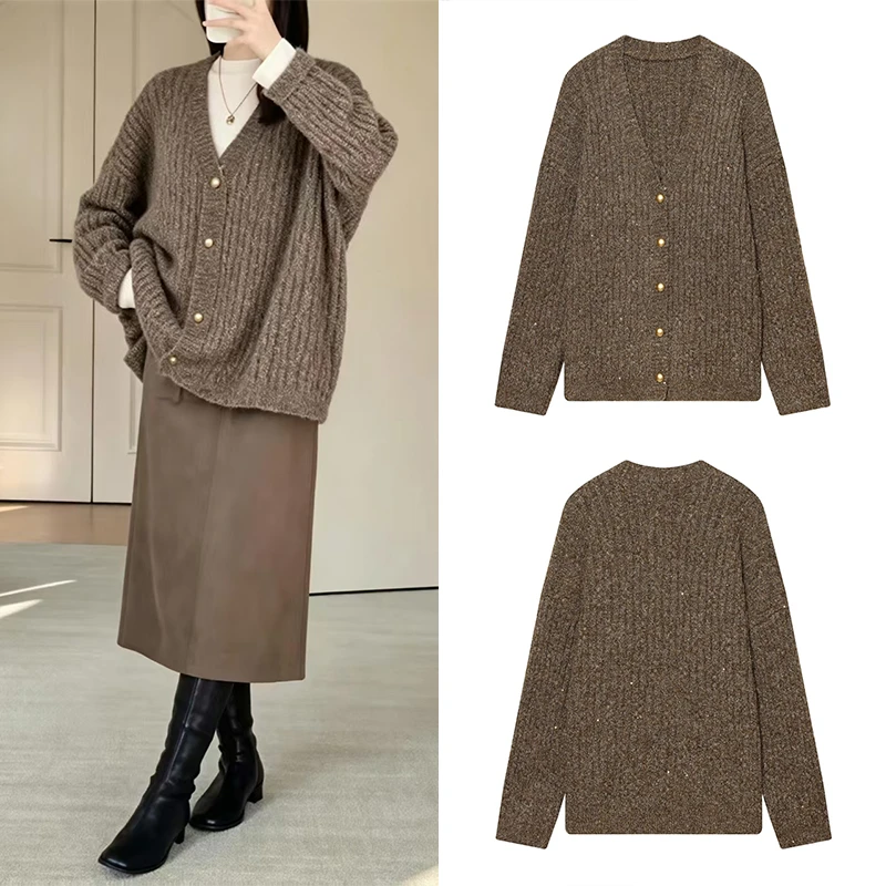 Guobioziy Women's Casual Knit Cardigan 2026 Spring-Autumn French Fashion Trend Retro Classic Street Style Old Money Aesthetic