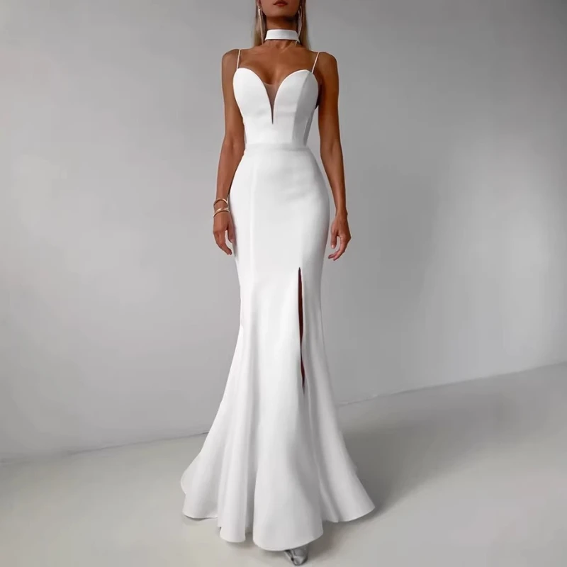 

siisd Fashion White Camisole Mermaid Long Dress Women Slim Elegance High-Waist 2026 New Party Evening Dress Female Bodycon Dress