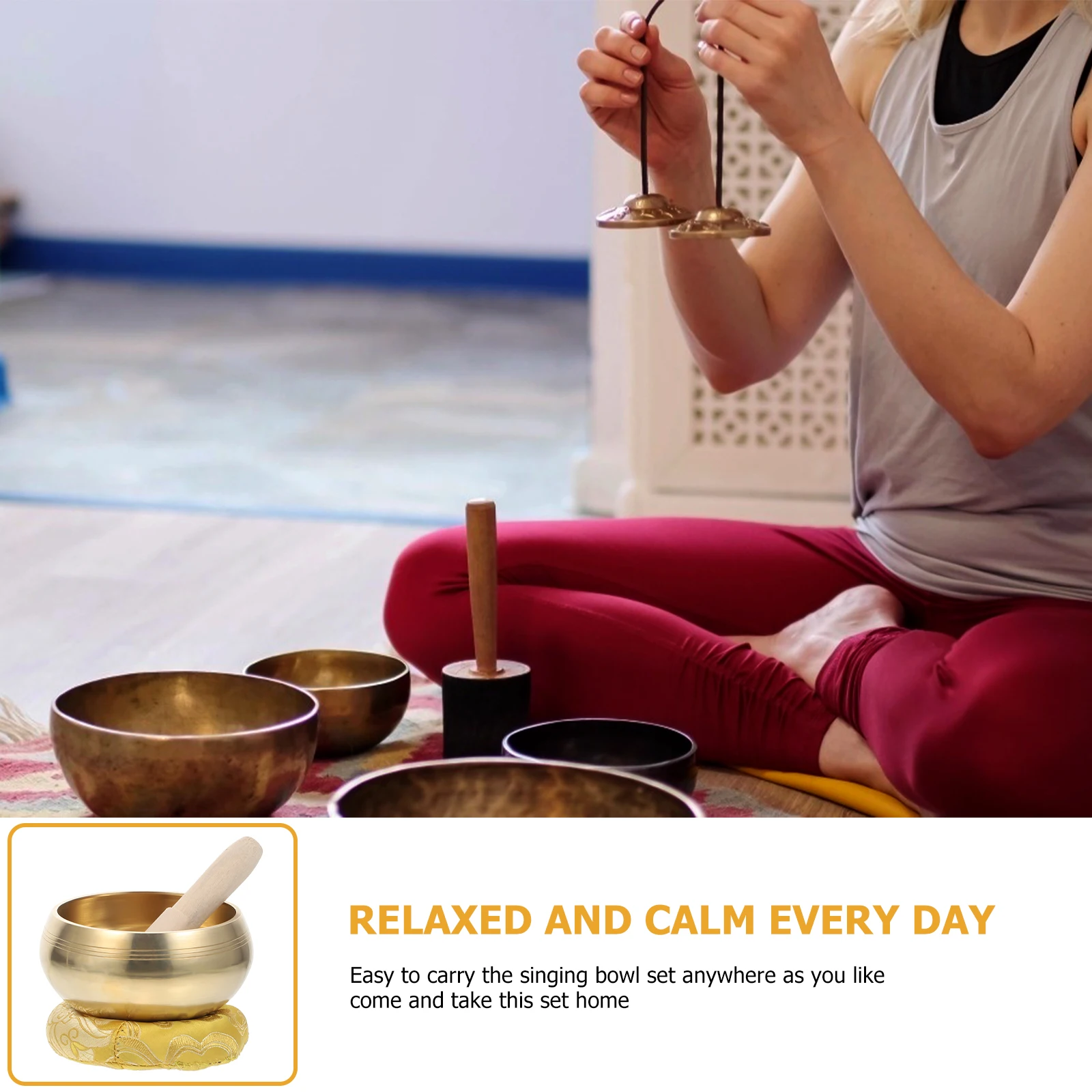 

Music Bowl Meditation Tool Tibetan Sound Copper Yoga Singing with Mallet Mat Wood Hand Making