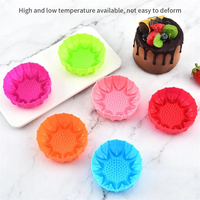 Colorful Sunflower Silicone Cupcake Mold Reusable Muffin Liner Cup Pastry Molds DIY Baking Decoration Tool