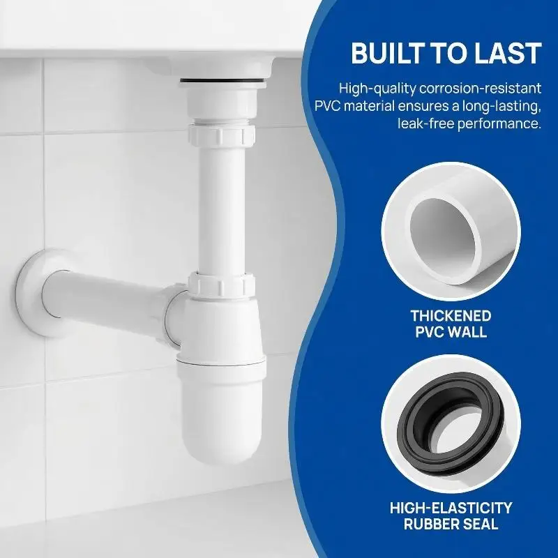 

Kitchen Sink PVC P-Trap Set For Lavatory Kitchen Sink Heavy Duty Anti-Clog Drain Trap