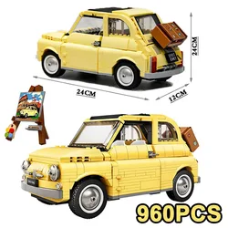 960PCS Technical Fiat 500 Building Blocks 10271 Classic Yellow Car Model Creator Assemble Vehicle Bricks Toys For Boys Kids Gift