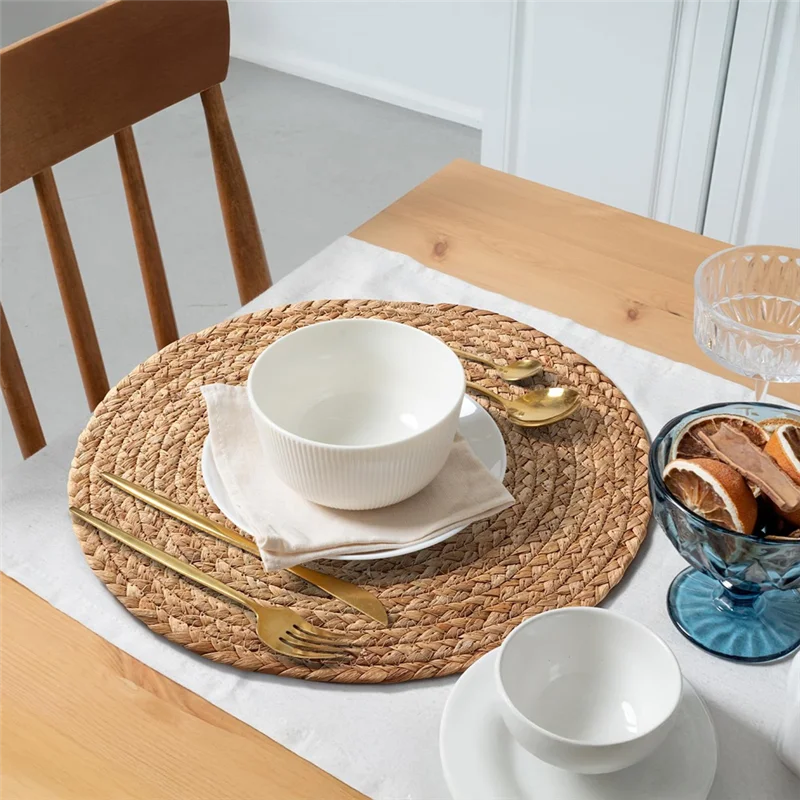 

Round Woven Placemats Set Of 6, Boho Rattan Place Mats, Farmhouse Weave Circle Table Mats, For Dining Table Decor-Best Selling