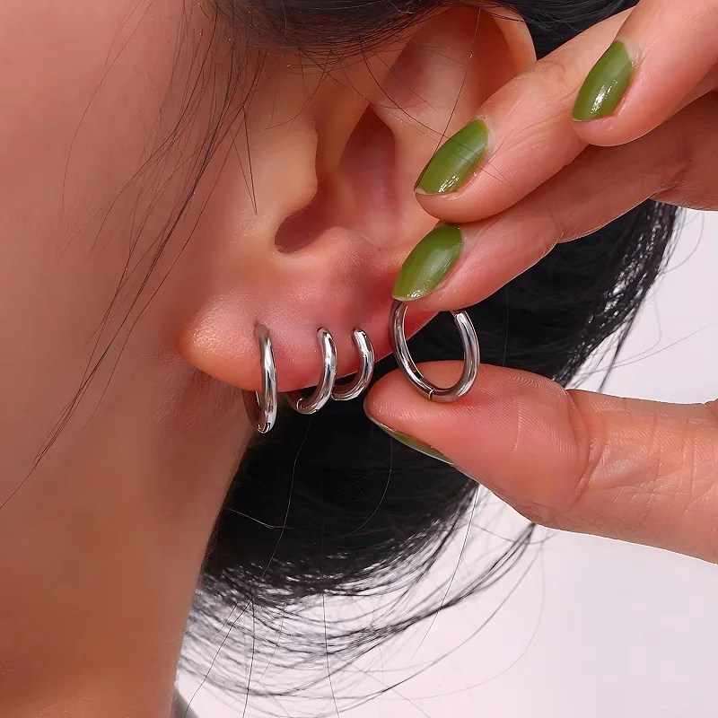 1 Paar hochwertige klassische Creolen für Männer/Frauen, Edelstahl-Ohrschnalle, tägliches Tragen, Ohrschmuck, Fabrikpreis, heißer Verkauf – Detail 6