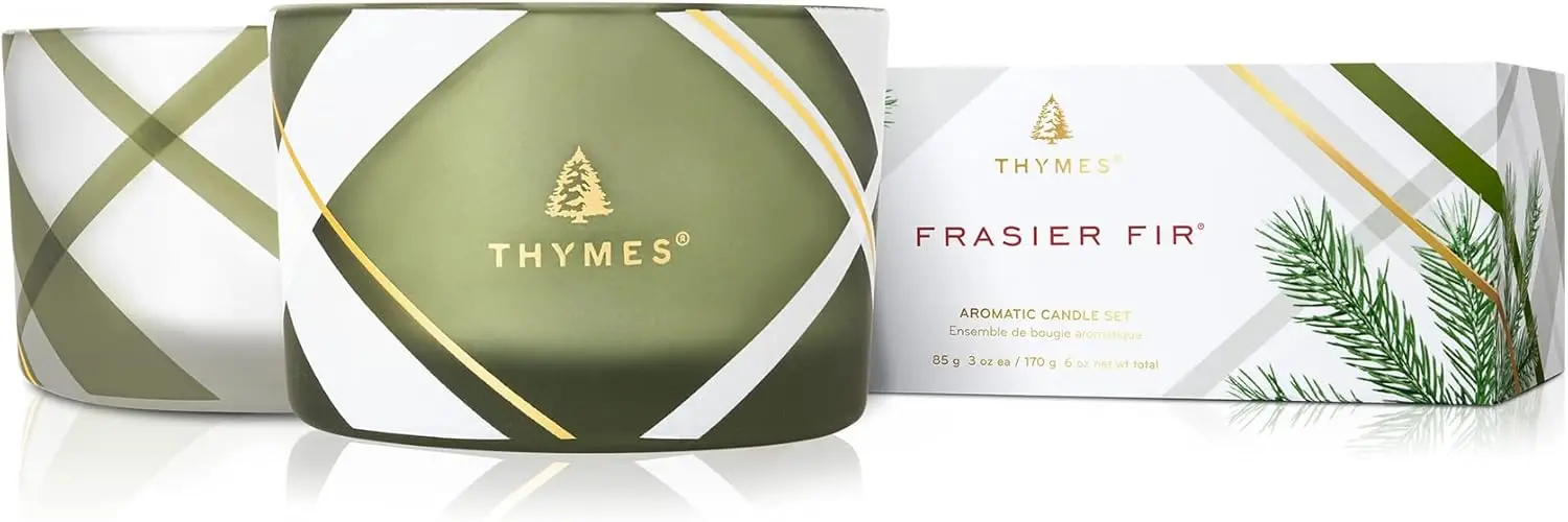 

Frosted Plaid Frasier Fir Candle Set – Scented Candle Set with Notes of Crisp Siberian Fir, Cedarwood