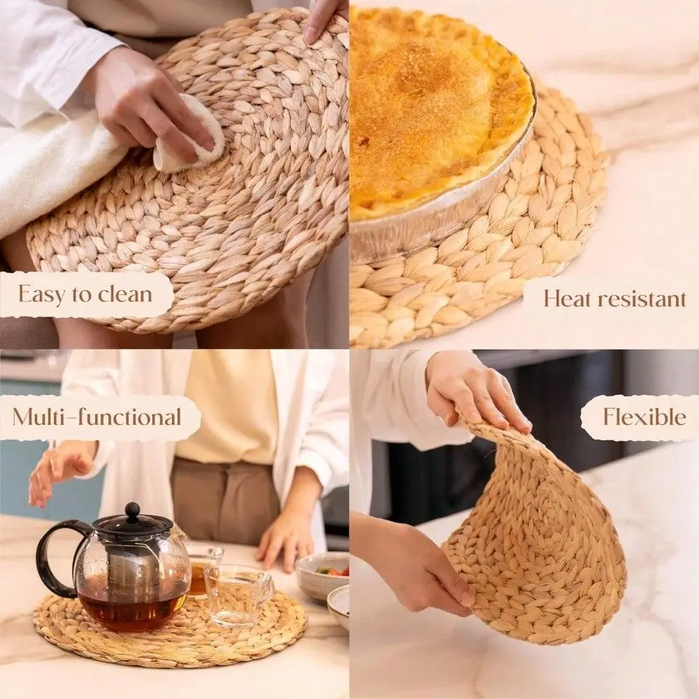 

Pack 13.8 Inch Round Woven Water Hyacinth Placemats, Natural Braided Straw Table Mats Charger Plates For Fall Thanksgiving Chri