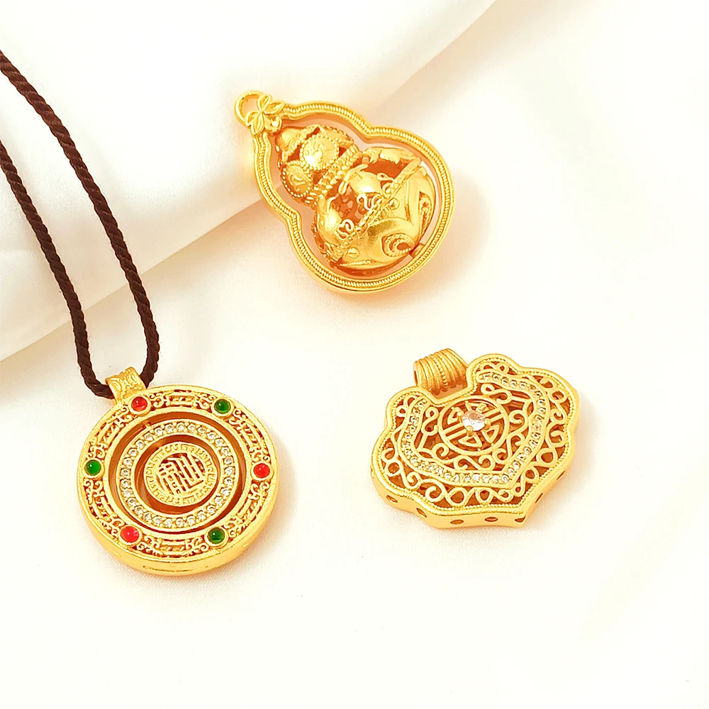 Copper Plated Matte Gold Zircon Inlay Lucky Lotus Compass Pendant DIY Jewelry Making Necklace Bracelet Accessories Materials