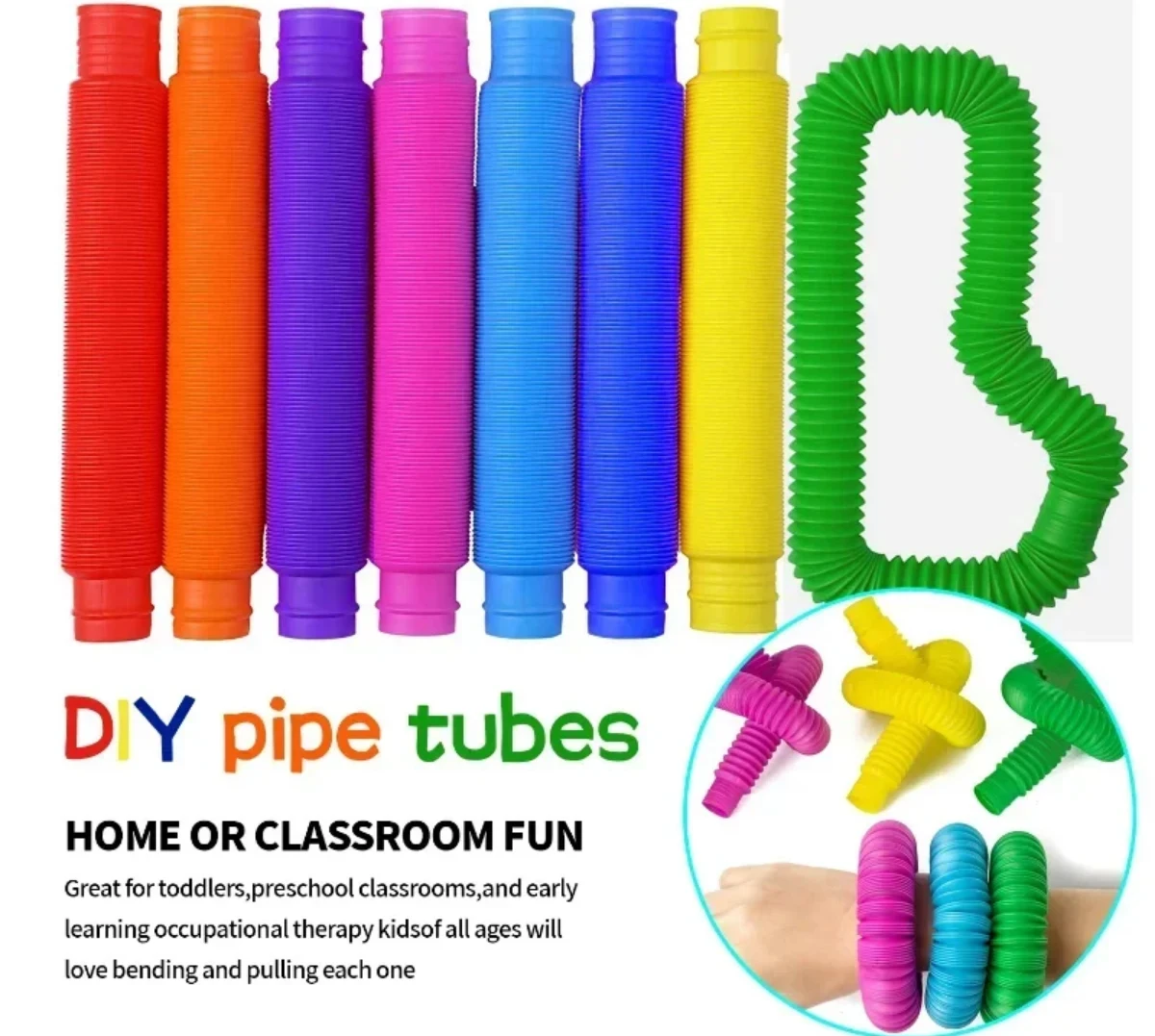 8 Pcs Pop Tubes Sensory Toys Fidget Pop Tube Stress Relief Decompression Finger Toy Telescopic Tube for Kids Teenager Gifts