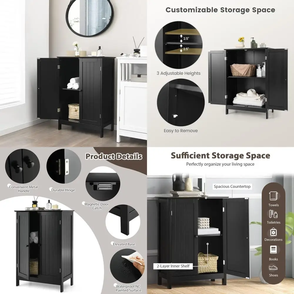 

Contemporary Wooden Storage Cabinet with Double Doors and Shelf, Ideal for Living Room or Bathroom.