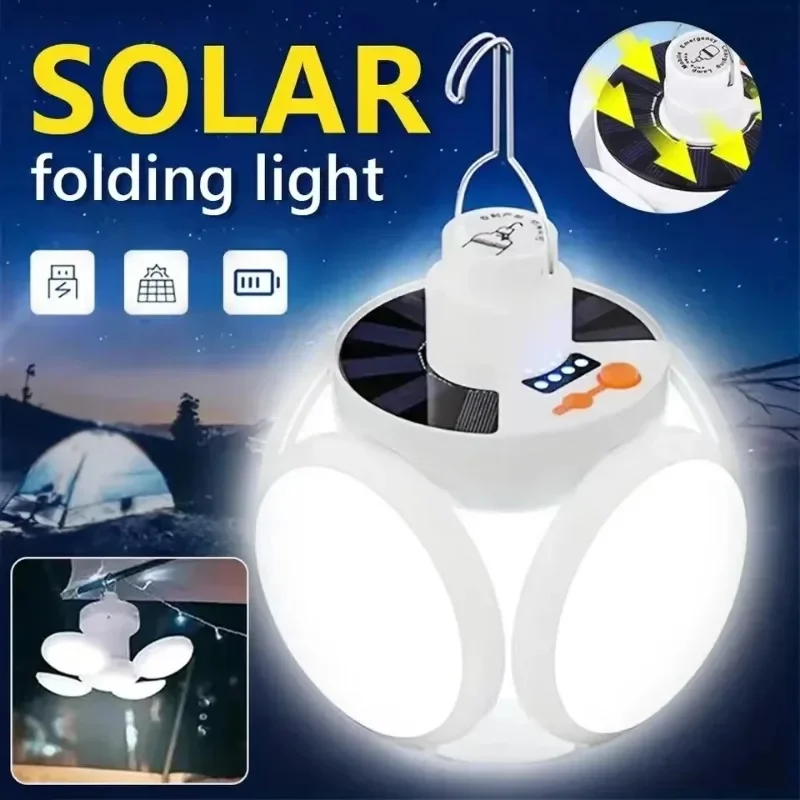 Lanterne solaire portable pour le camping, aste par USB, lampe de tente extérieure, ampoules de football LED pliantes avec crochet de confrontation