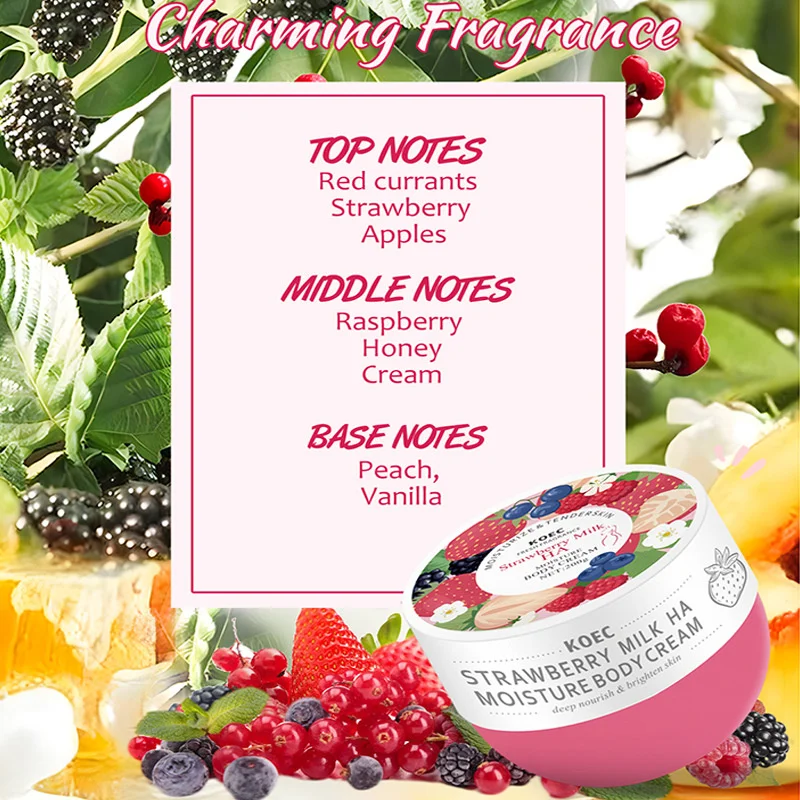 200g Strawberry Milk Body Moisturizing Firming Cream For Chicken Skin Lighten Melanin Hydrating Nourishing Brighten Care Lotion