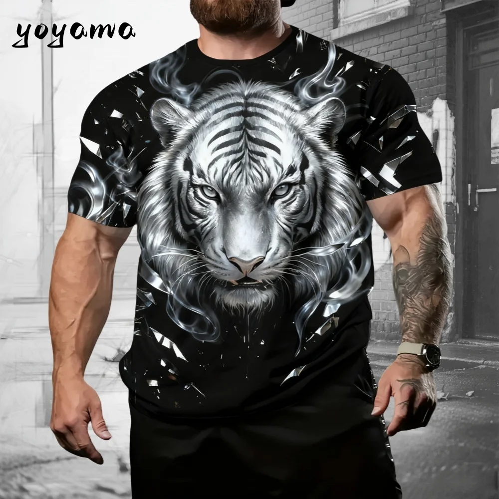 Mens Tiger Print Men's Pattern Design Breathable Casual Wear Outdoor Activities Summer Clothing T-Shirts Men's 3D Clothing Tops