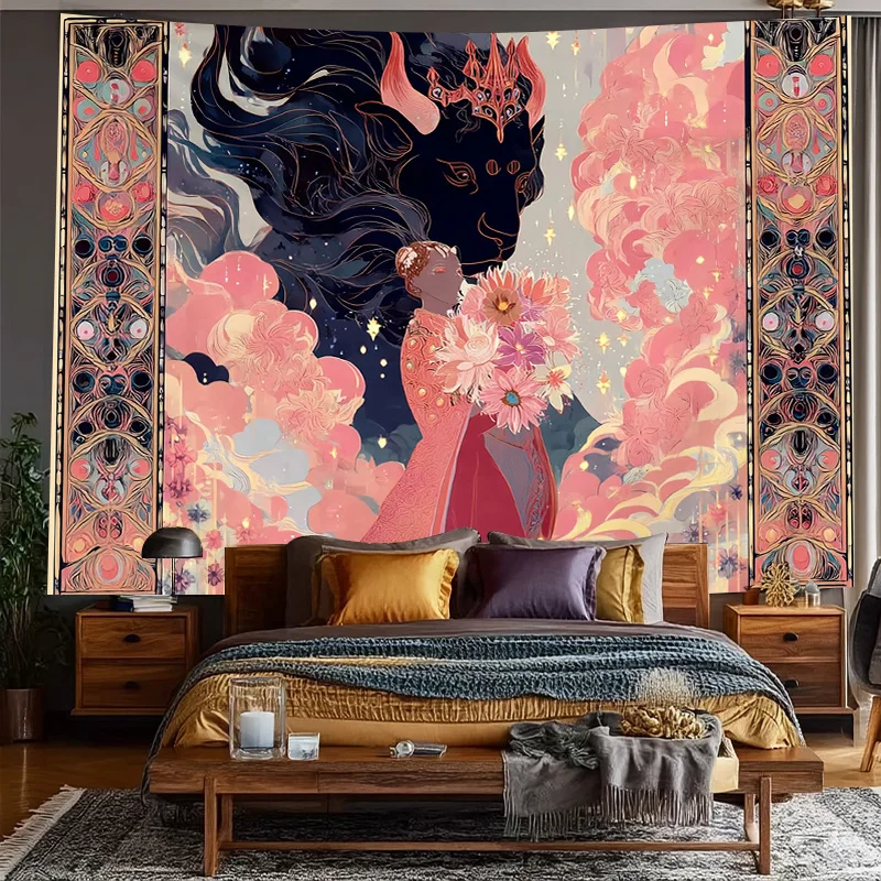 Boho Fantasy Goddess Mural Tapestry Wall Hanging Bohemian Dream Art for Living Room Bedroom Decor