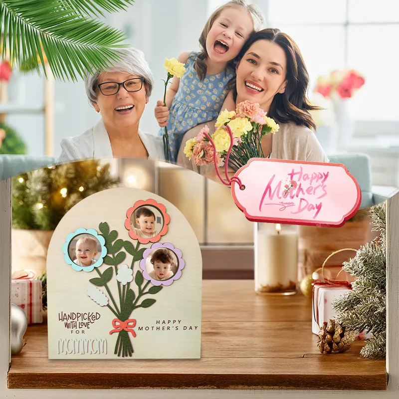 

Personalized Mothers Day Gift Custom Photo Bouquet Sign Home Decor Wall Art for Mom Unique Present Idea