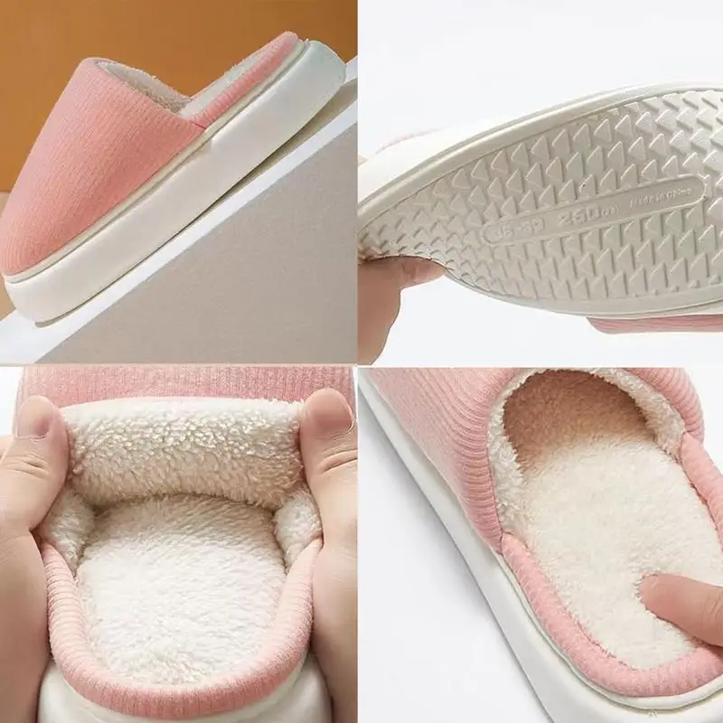 Plush Indoor Slippers For Women Cozy Adult Slipper With Thick Sole Couple House Slippers For Friends Families Plush Slippers