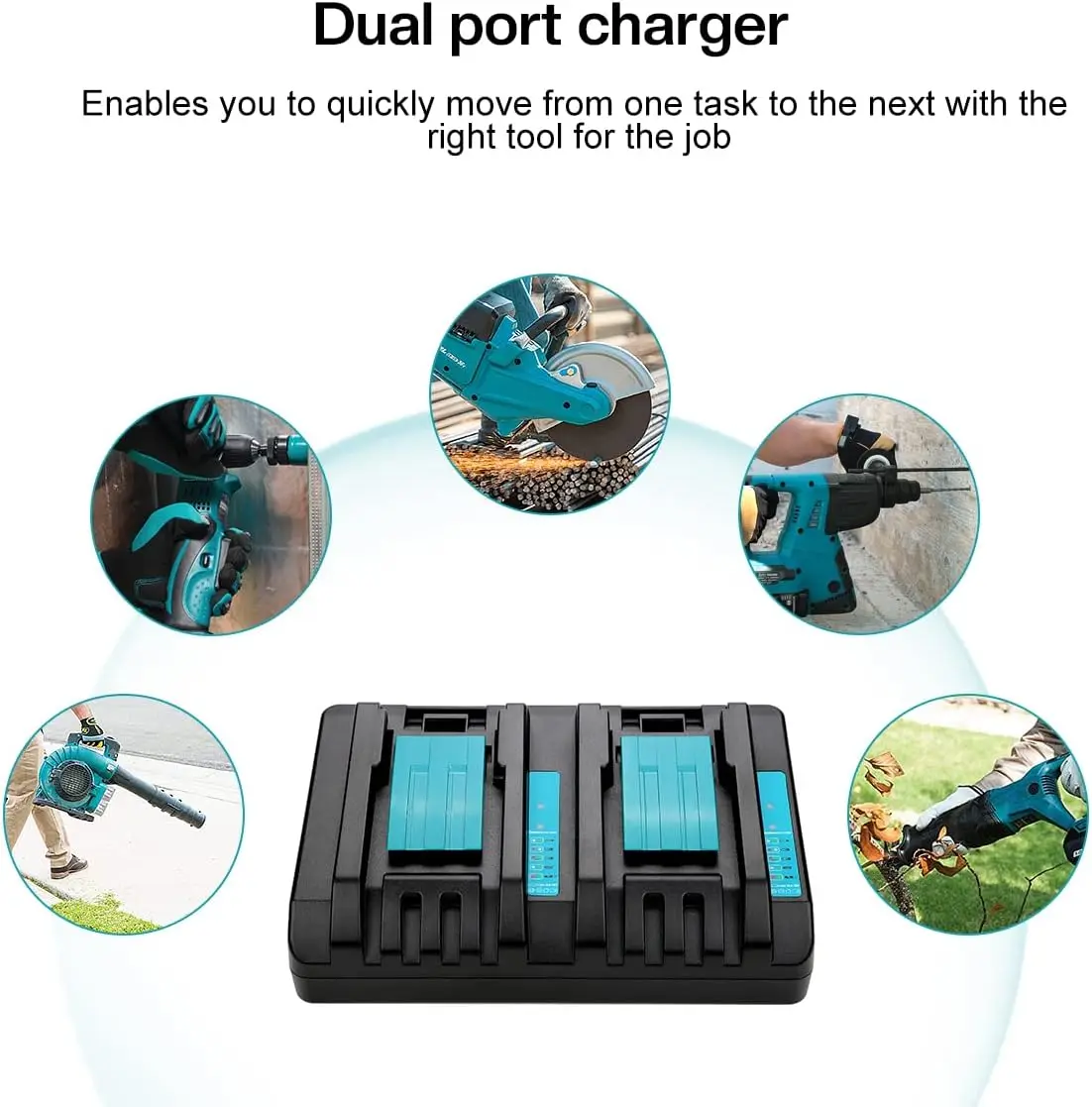 2 منافذ بديلة لبطارية ماكيتا 14.4 فولت 18 فولت DC18RD متوافقة مع شاحن سريع لمنشار الحفر الأصلي