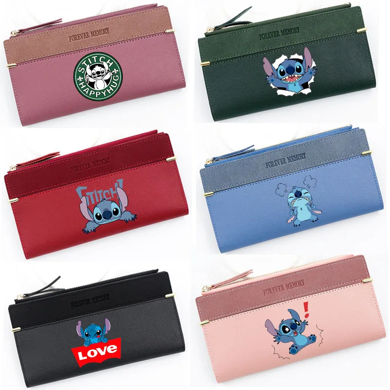 Disney Anime Figure Lilo & Stitch Long Zipper Wallet Women Cartoon Stitch Portable Multiple Card Slots PU Wallet Christmas Gift