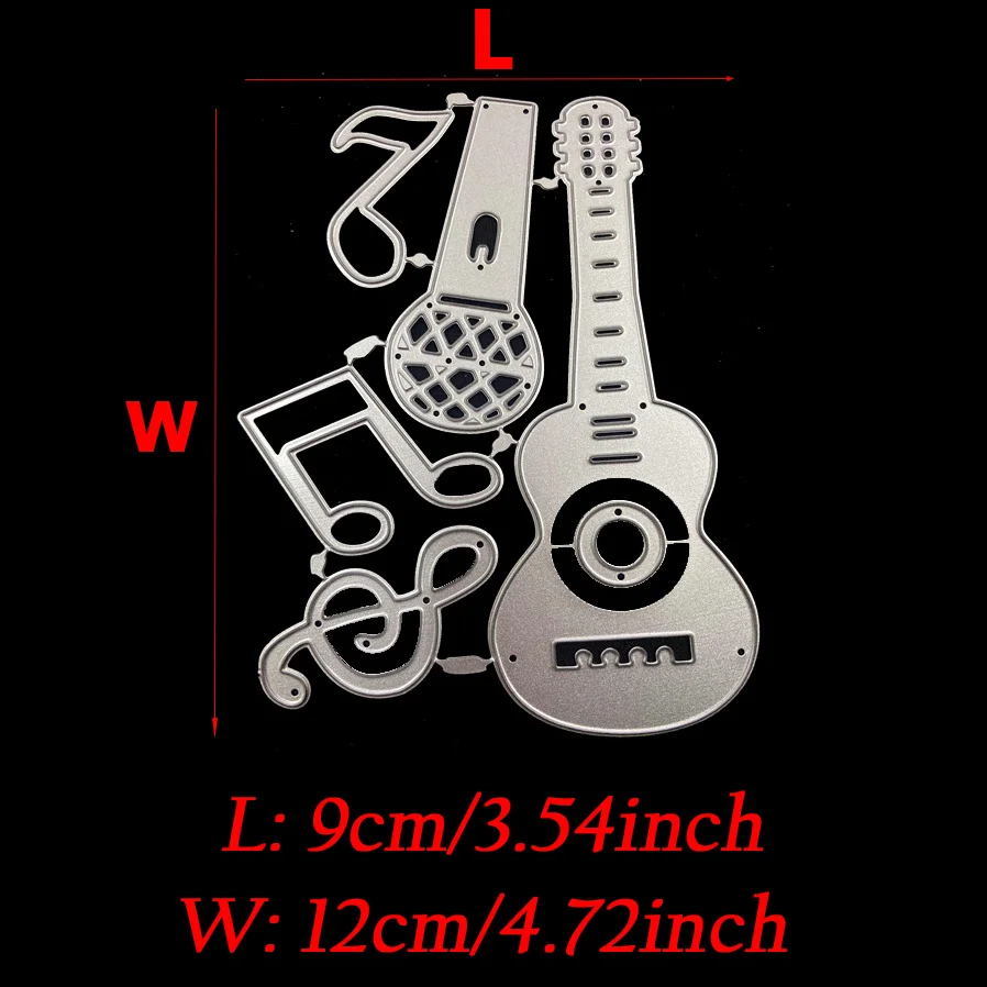 Musical Notes Guitar Microphone Stencil Dies Background Metal Cutting Dies for DIY Scrapbooking Album Paper Card Making Craft