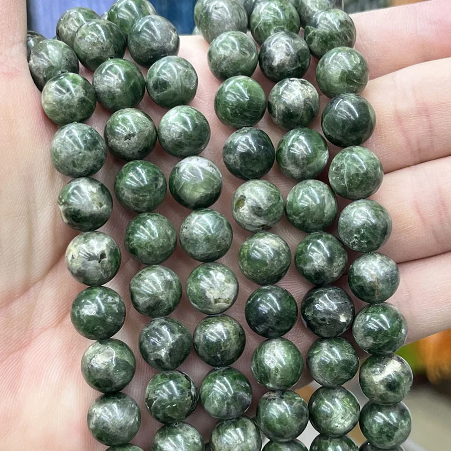 Natural Green Diopside Round Beads DIY Bracelet Necklace Gemstone Loose Beads