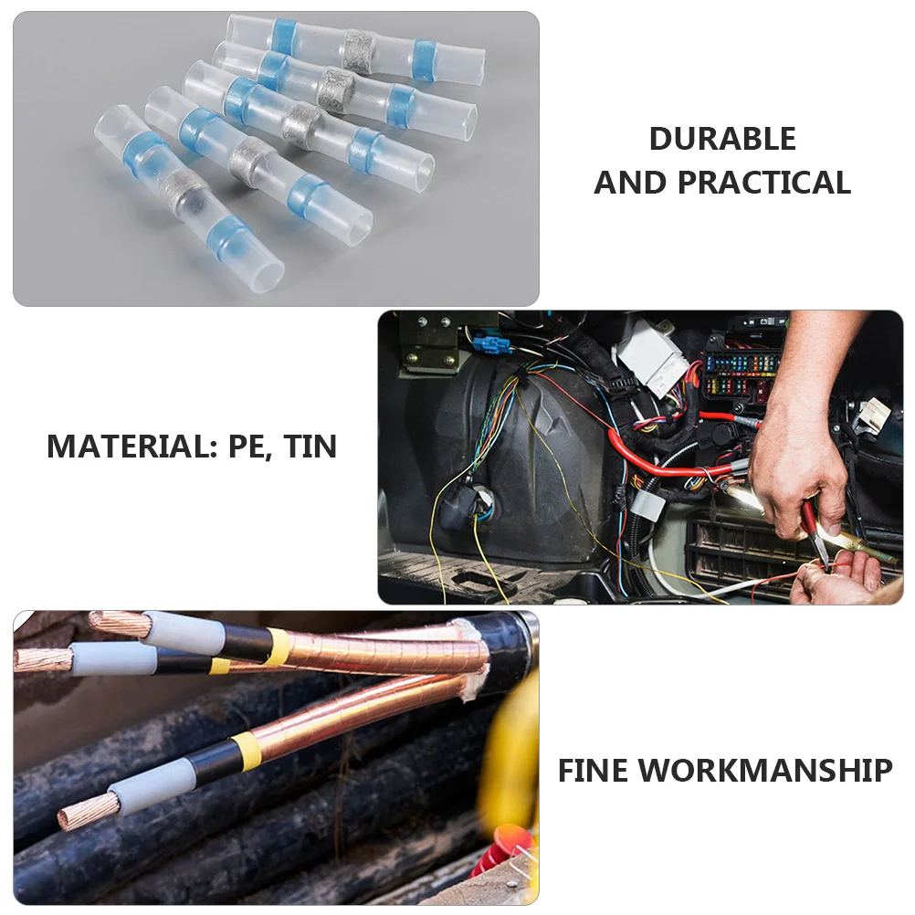 50 Buah Konektor Butt Heat Shrink Soldering Sleeves Konektor Kabel Berinsulasi Tahan Air untuk Kabel Mobil, Kapal, dan Luar Ruangan