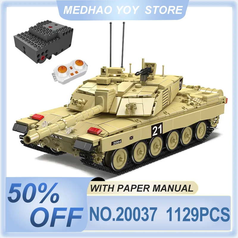 Mould King 20037 Military Tank Toys Remote Control Challenger 2 Main Battle Tank Building Block Brick Puzzle Kids Christmas Gift