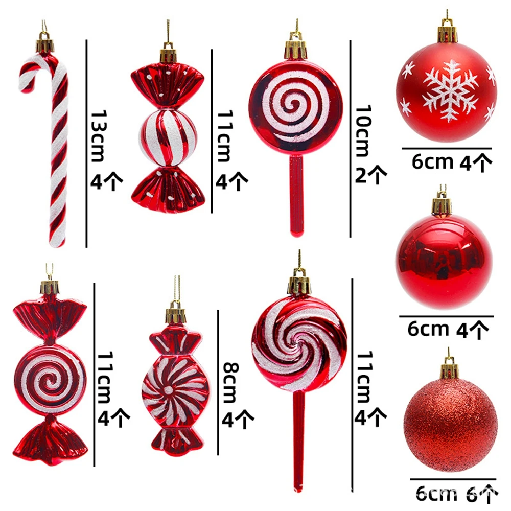 36pcs Christmas Balls, Candy Cane Matte Glossy Mixed Ornament Balls Shatterproof Plastic Xmas Tree Hanging Baubles Decorations