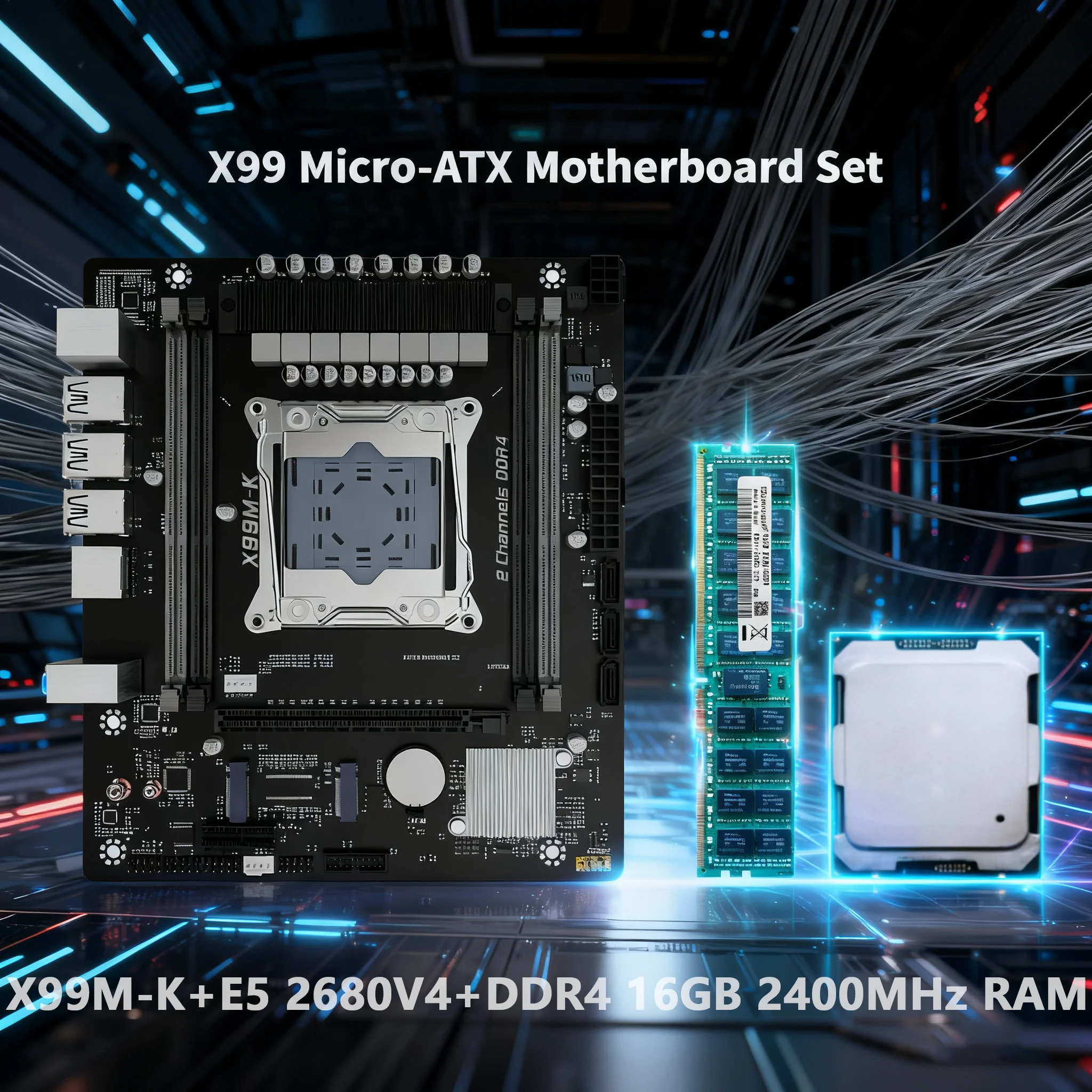 

X99M-K X99 Gaming Motherboard SET 2680V4 CPU DDR4 16GB 2400MHz RAM Dual Channel ECC M.2 NVME/NGFF M.2 WIFI M.2 for Desktop PC