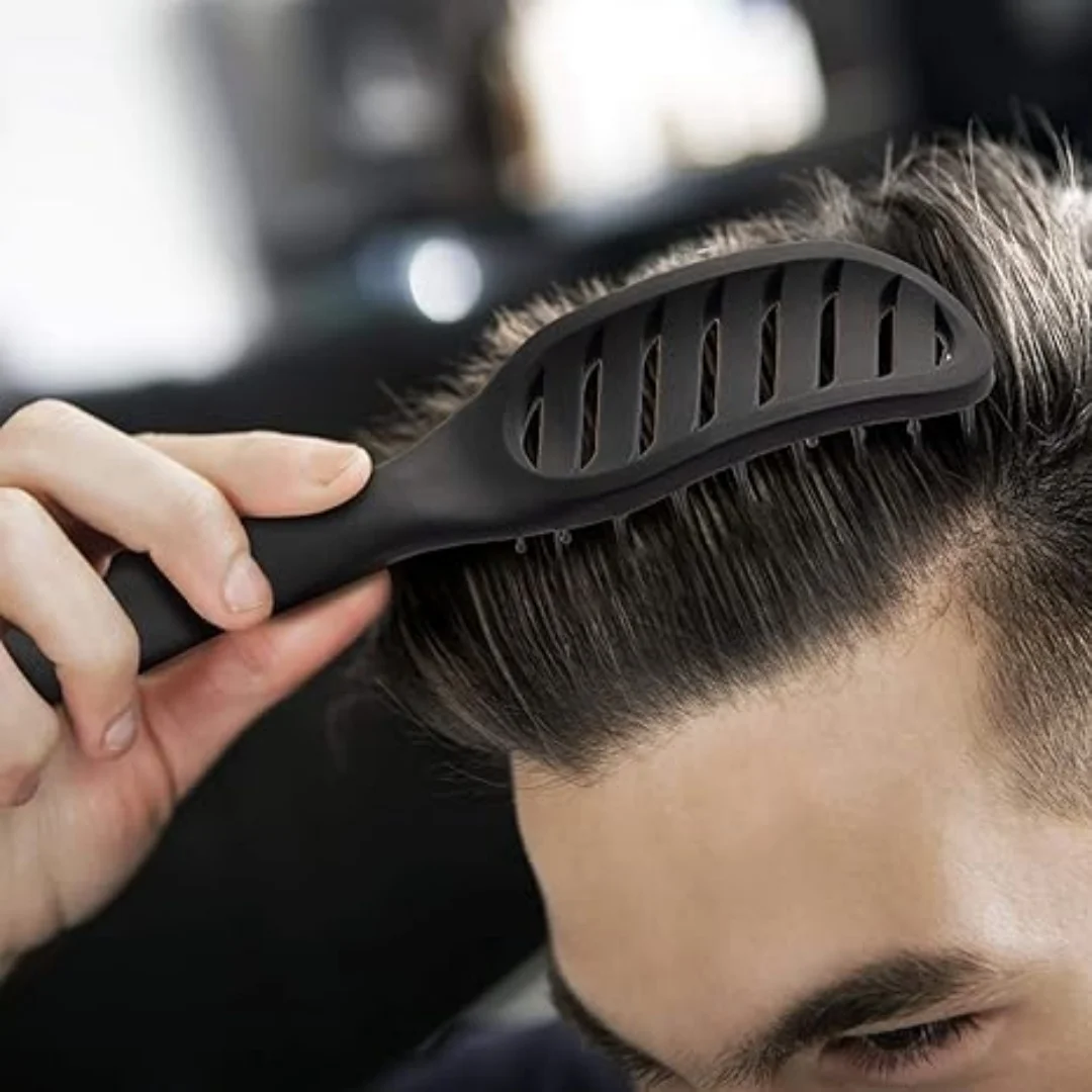 

Вентилируемая расческа для распутывания волос - изогнутая черная щетка-лопатка с щетиной с шариковыми наконечниками, антистатическая, для влажных/сухих волос, для сушки феном