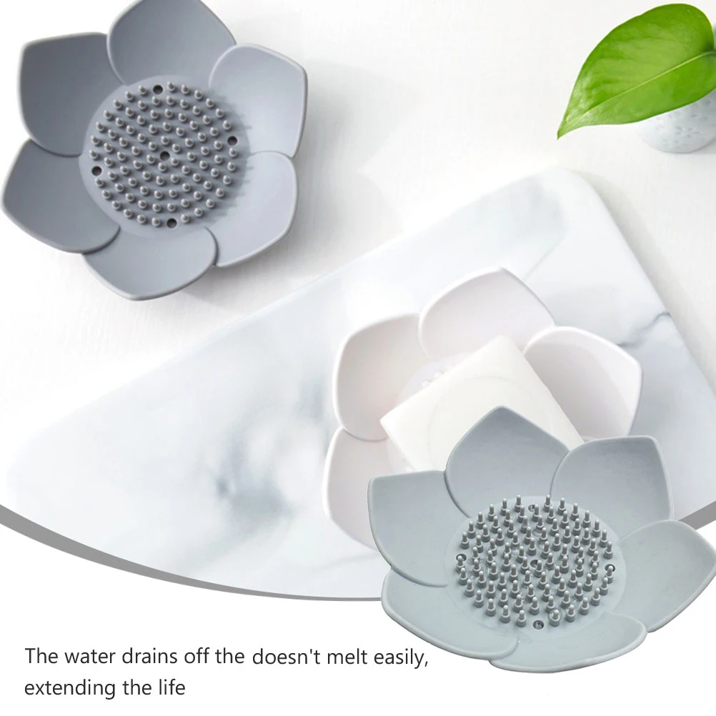 

2Pcs Soap Dish Drainage Flower Petal Design Silicone Tray Case Bathroom Sink Travel Home Decor Container PortableSoapBox
