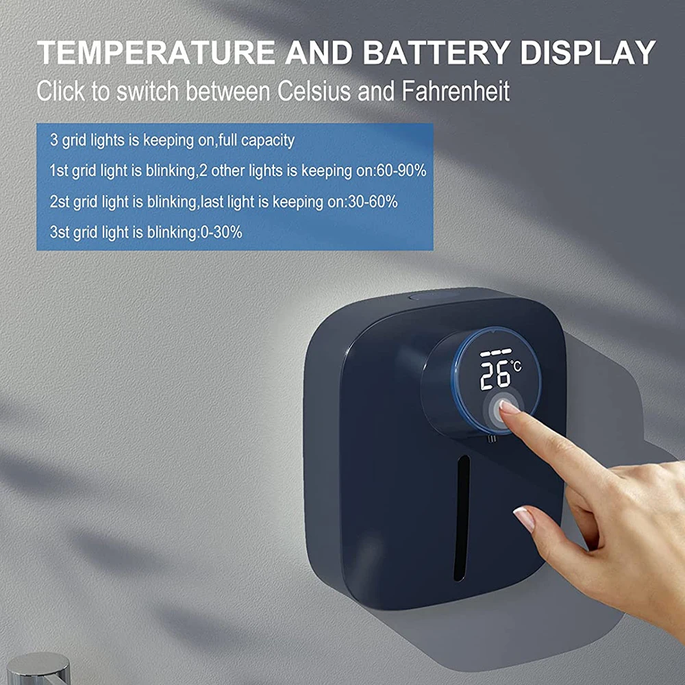 Imagem -04 - Wall Mounted Sabão Elétrico Dispenser Espuma Led Temperatura Display sem Contato Sensor Infravermelho Líquido Dispenser