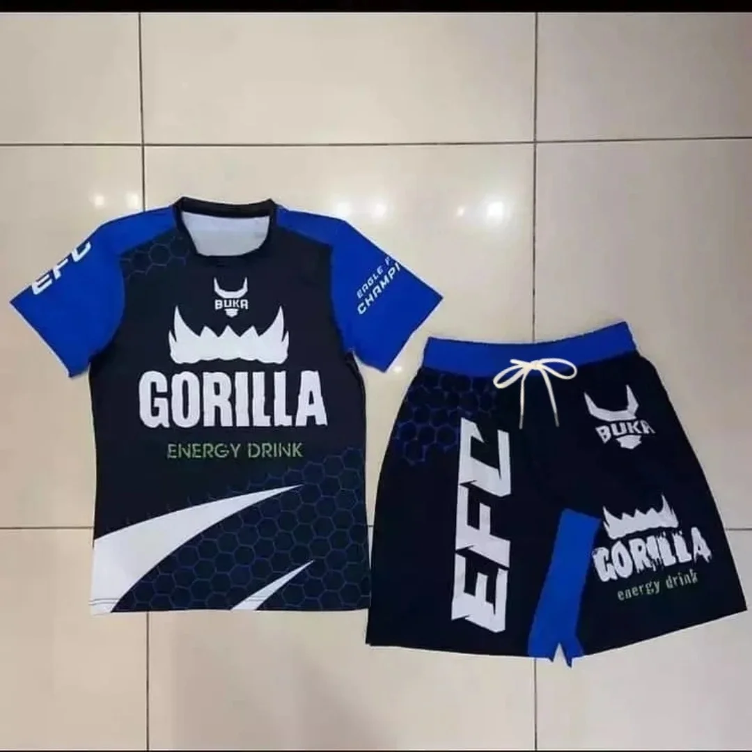 Novo Conjunto Esportivo de Jiu Jitsu 2026 Masculino: Camiseta e Shorts com Estampa Vermelha/Azul de Secagem Rápida para Treino de BJJ – Ideal para Adultos e Crianças