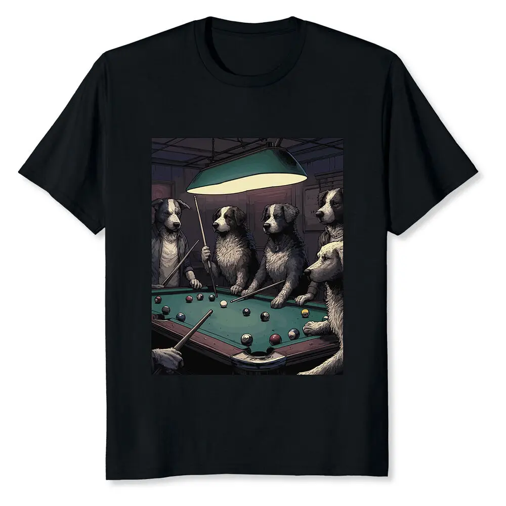 Game Night Time Dogs On Billiards Pool Table Shooting 8 Ball T-Shirt Y2K tops Unisex Summer Short Sleeve