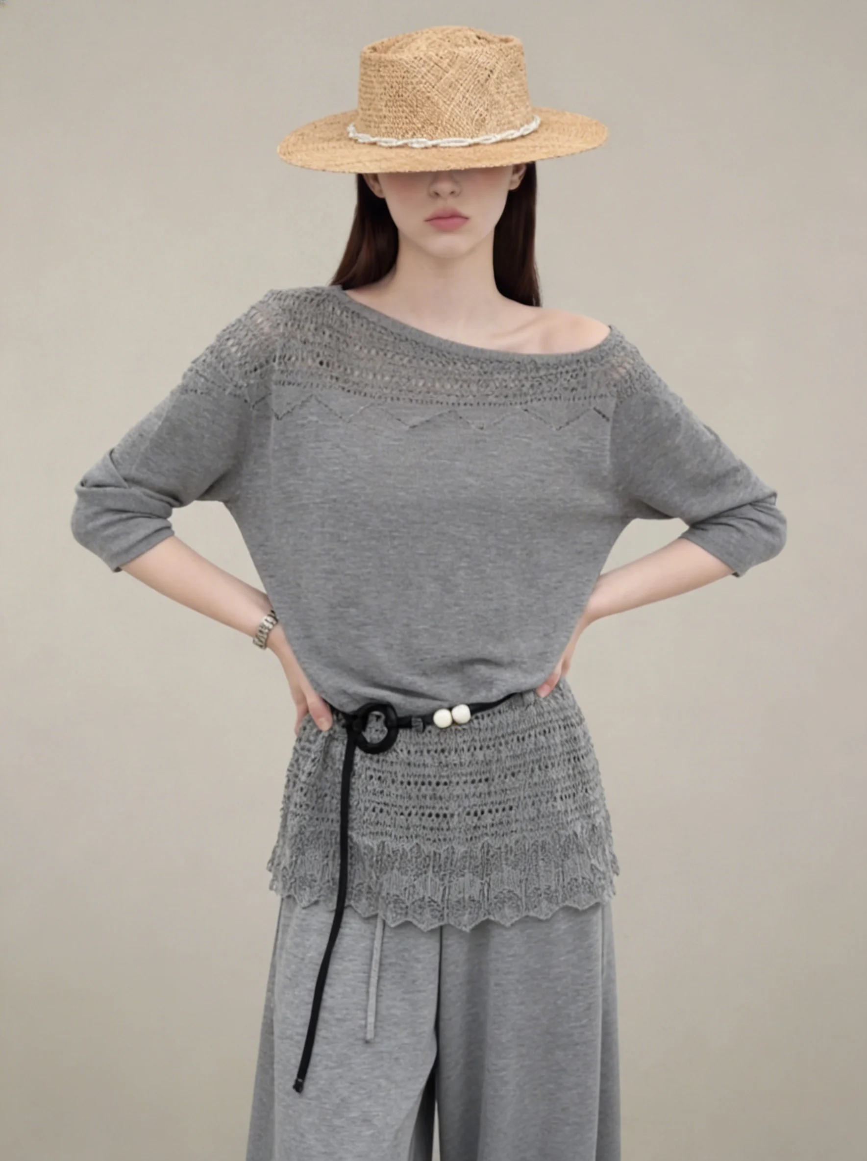 

Stunning Korean Style Grey Long Sleeve Set Spring Fashion Women's High Waist Wide Leg Pants Casual Loose Fit Two Piece Suit