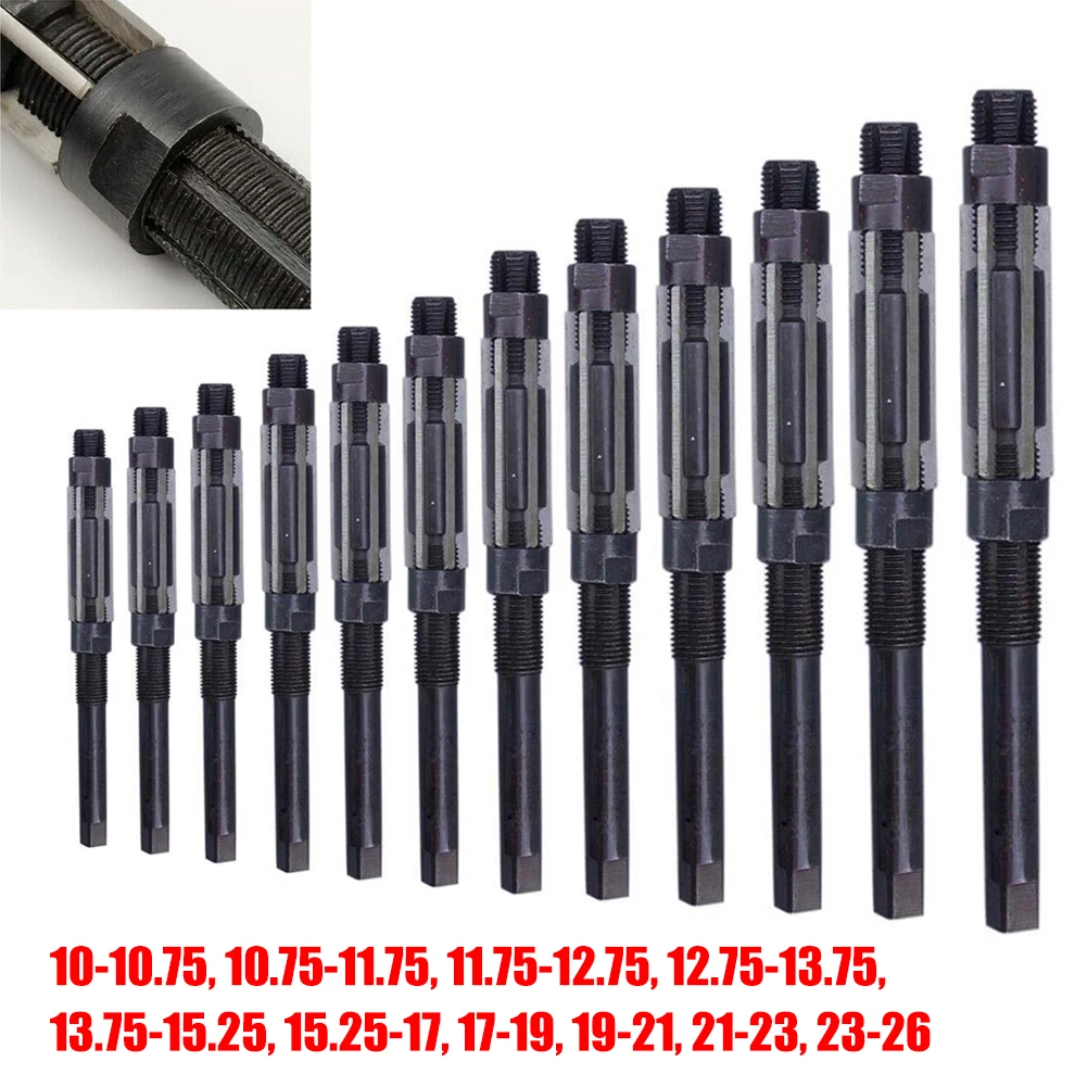 10-26mm H8 Adjustable Manual Chuck Reamer 6 Flutes HSS Metal Round Hole Cylindrical Ream Reaming Cutter For Reaming Hole