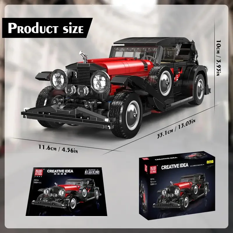 Molde King 10114 Conjunto de blocos de construção MOC de carro vintage (1,308 peças) - Kit de modelo retrô STEM presente para construtores de idade 8 +