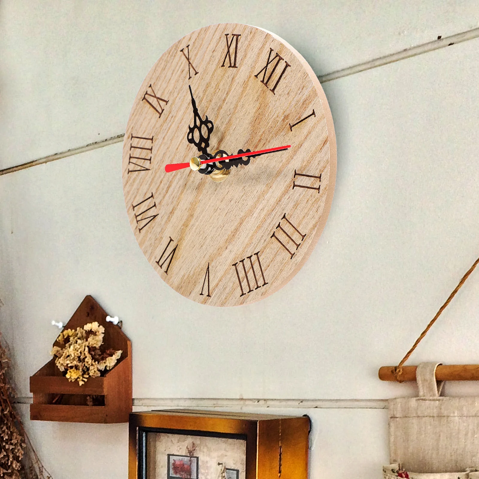 

Retro Round Wall Clock Vintage Home Decor Living Room Office Metal Analog Non Ticking Bedroom Rustic Wooden Clock