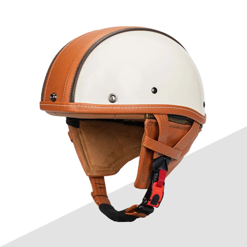 Retro Motorcycle Leather Helmet Style Pilot Motorbike Half Face Half Helmet Cruise Chopper Biker DOT Certification