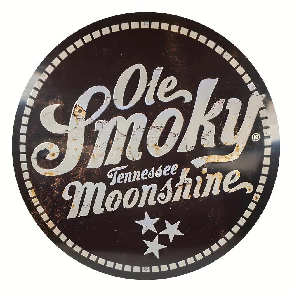 1pc Ole Smoky Tennessee Moonshine Vintage Aluminum Sign - Classic Round Wall Hanging Decorative Plaque with Pre-Drilled Holes, M