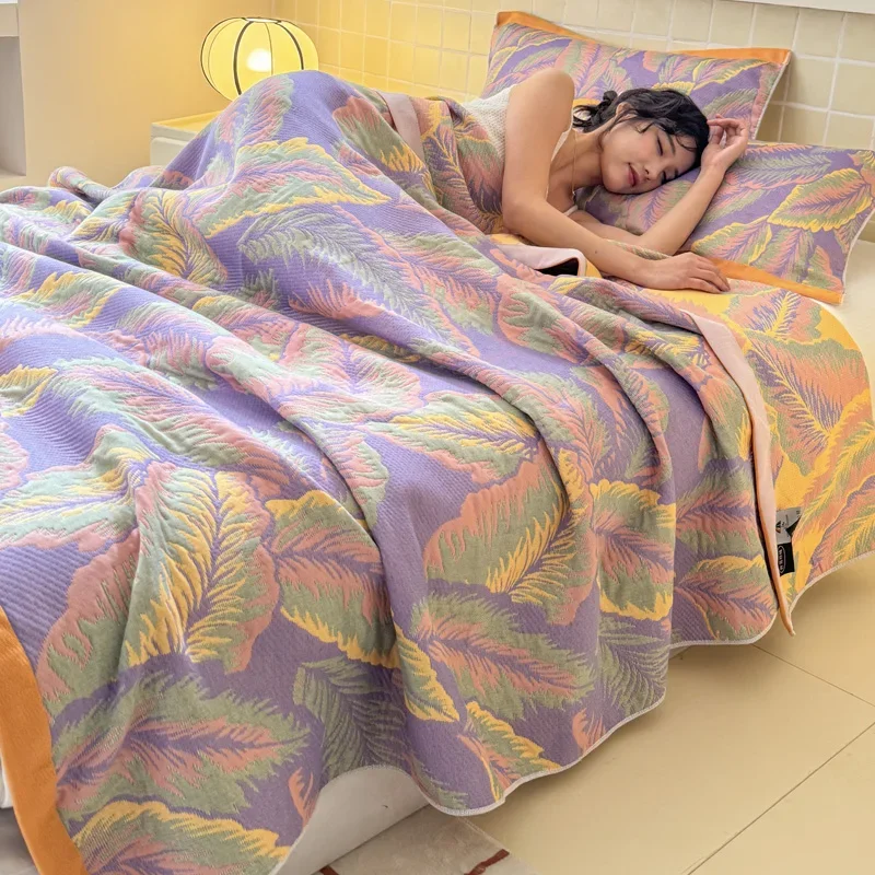 

1 шт., трехслойное марлевое одеяло из 100% хлопка, полотенце с цветочным принтом, одеяло для кроватей, одноместное/королевское пледы для летнего покрывала