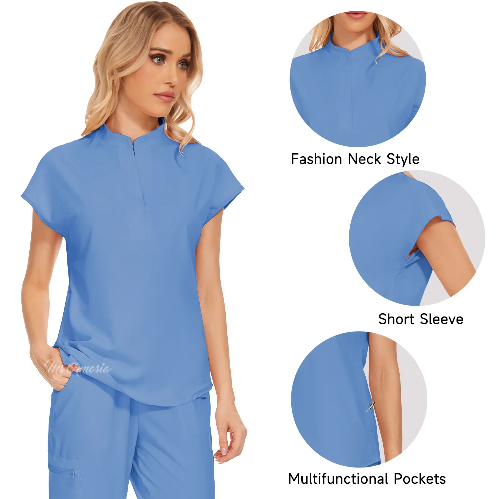 伸縮性のあるサージカルトップとパンツのセット,医療ユニフォーム,病院ユニフォーム,看護師の作業服,医師の服