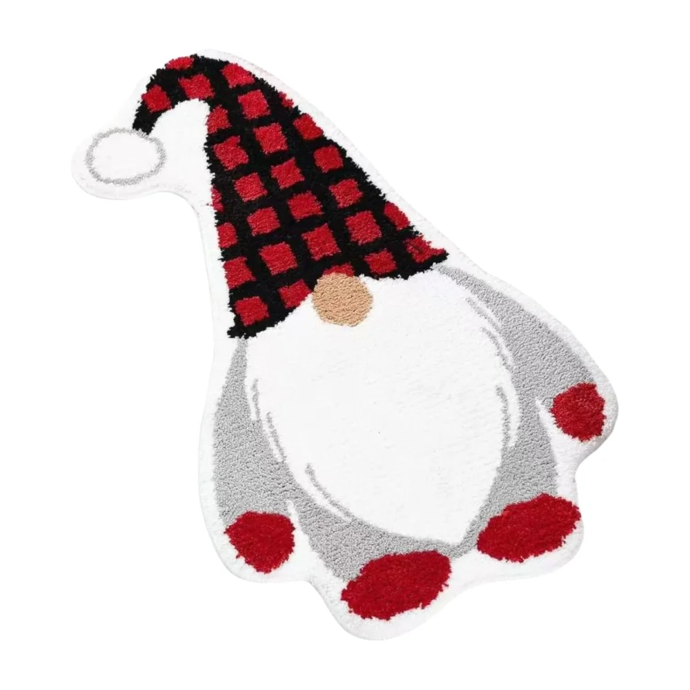 Cartoon Christmas Carpet Imitation Cashmere Xmas Tree Shape Bedroom Rug Non-Slip Backing Soft Floor Mat Christmas Decoration
