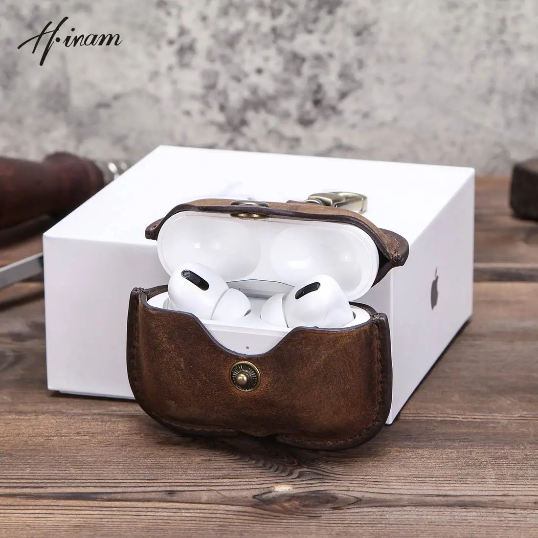 luxury genuine cowhide leather vintage small coin purse retro wireless earphone cases for airpods pro casual hasp mini bag