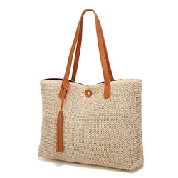 Women's Bag 2024 New Straw Woven Beach Bag Summer Vacation Leisure Large Capacity Shoulder Bags Bohemian Women Fashion Handbag