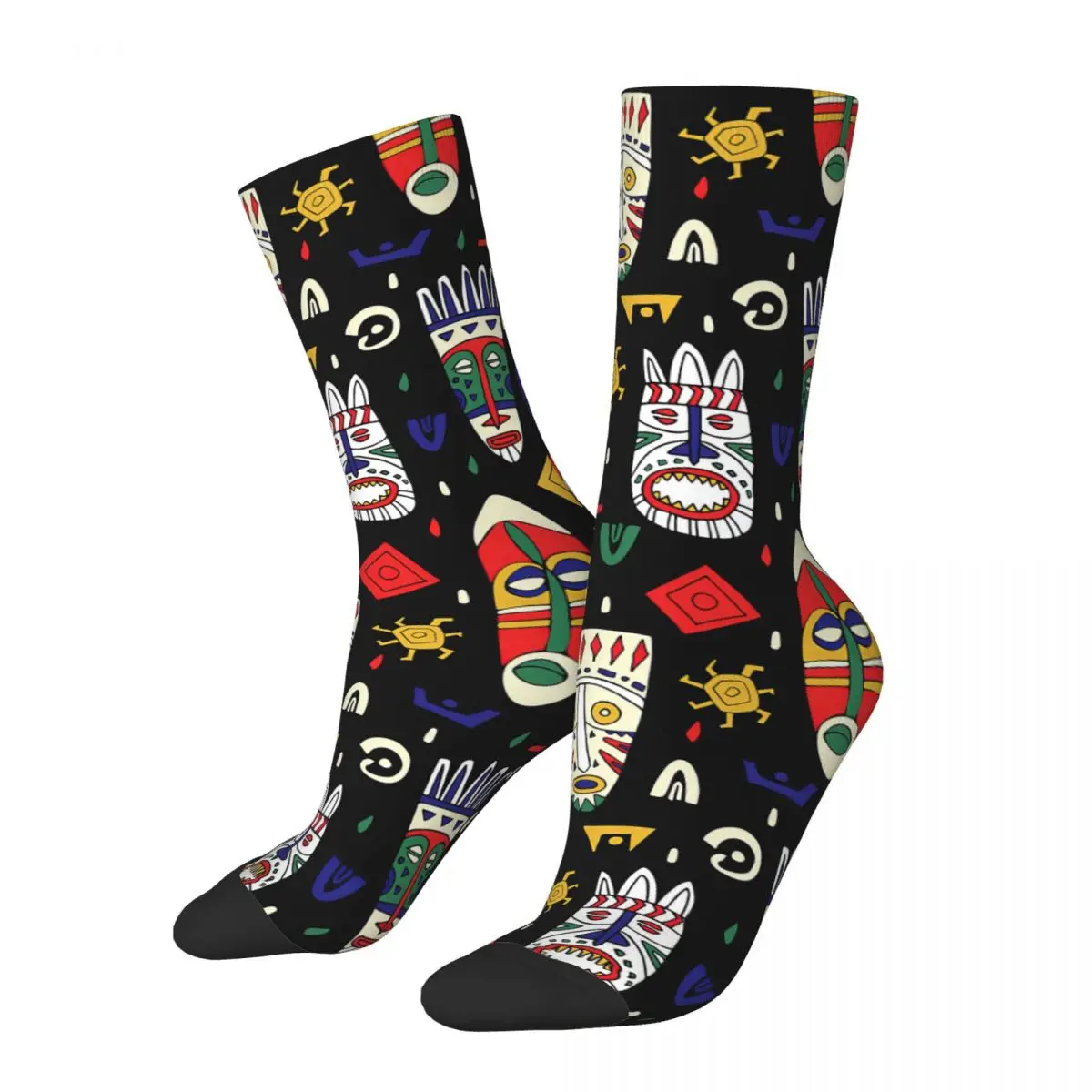 Calcetines Unisex con estampado de máscaras tribales africanas para adultos, calcetín sin costuras para hombre y mujer