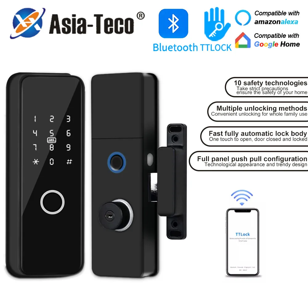 ttlock electronic intelligent door lock cartao ic impressao digital suporte deadbolt controle remoto wi fi gateway para alexa voice 01